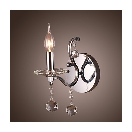 Silberne Kristall-Wandleuchte mit 1 Licht Silberne Kristall-Wandleuchte mit 1 Licht