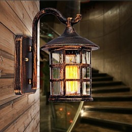 Antike rustikale Eisen wasserdichte Außenwandlampe Vintage Laternenlicht Rostig Mattschwarz Korridor Flur Wandleuchte