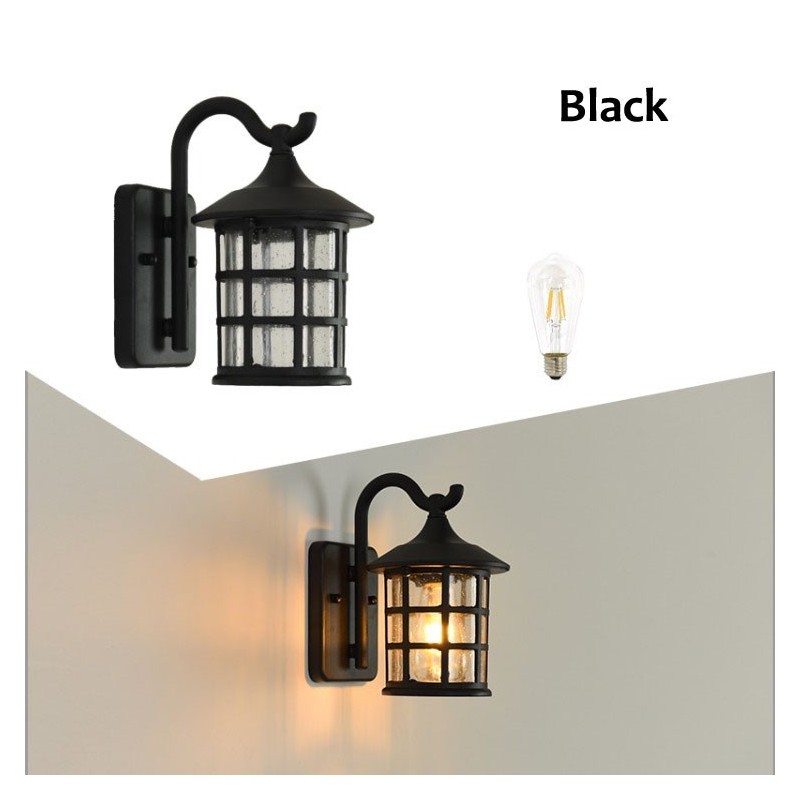Antike rustikale Eisen wasserdichte Außenwandlampe Vintage Laternenlicht Rostig Mattschwarz Korridor Flur Wandleuchte