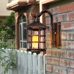 Antike rustikale Eisen wasserdichte Außenwandlampe Vintage Laternenlicht Rostig Mattschwarz Korridor Flur Wandleuchte