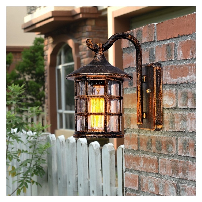 Antike rustikale Eisen wasserdichte Außenwandlampe Vintage Laternenlicht Rostig Mattschwarz Korridor Flur Wandleuchte