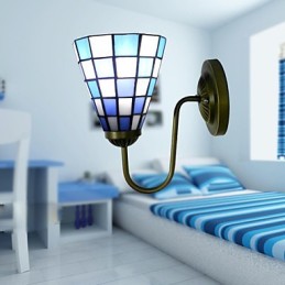 15CM Zeitgenössische und vertraglich Buntglaslampe Wandleuchte Inn Blaue und weiße Quadrate Lichter