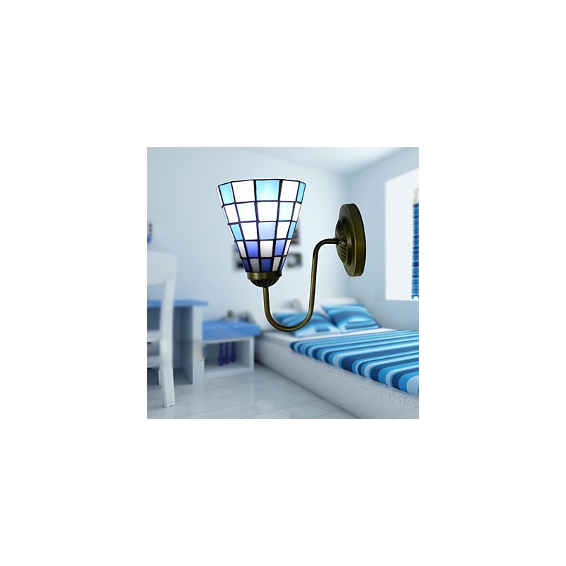 15CM Zeitgenössische und vertraglich Buntglaslampe Wandleuchte Inn Blaue und weiße Quadrate Lichter