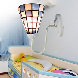 15CM Zeitgenössische und vertraglich Buntglaslampe Wandleuchte Inn Blaue und weiße Quadrate Lichter