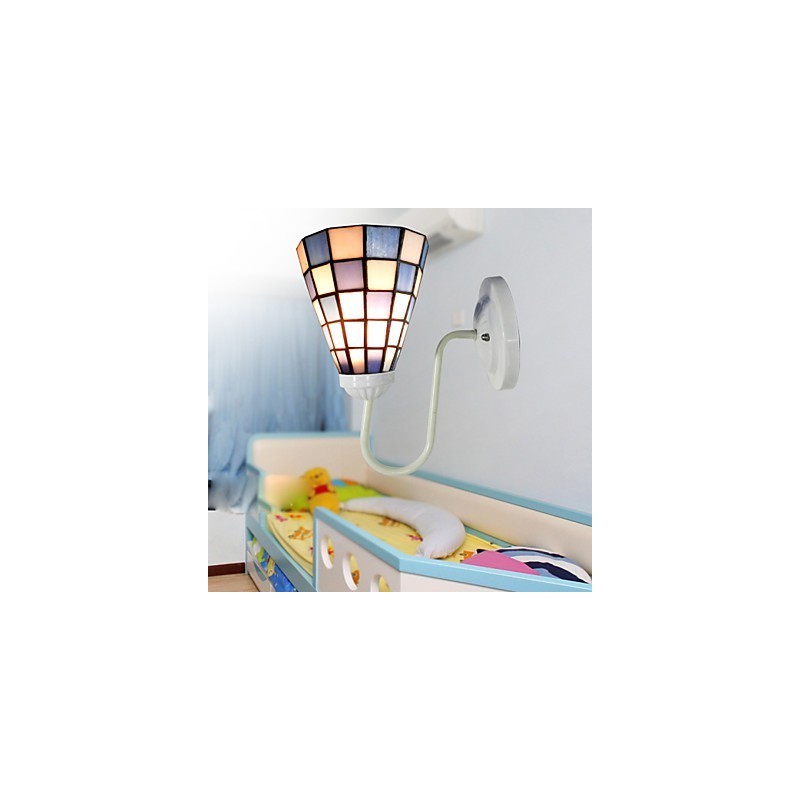 15CM Zeitgenössische und vertraglich Buntglaslampe Wandleuchte Inn Blaue und weiße Quadrate Lichter