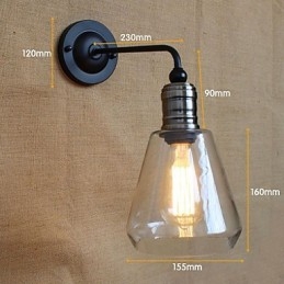 Wandleuchte aus transparentem Glas im mediterranen amerikanischen Landhausstil