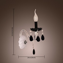 Schwarze Kristall-Wandleuchte mit Kerzenbirne