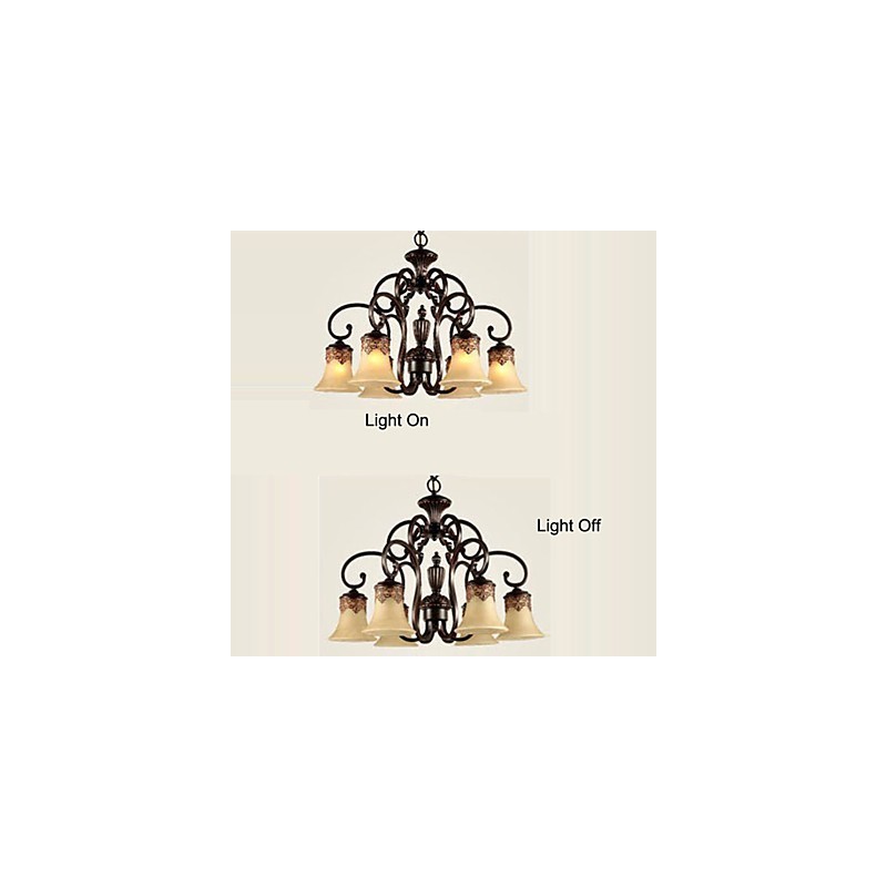 Kronleuchter Pendelleuchte 6 Lichter Lampenschirm Unten Vintage Country Metall + Glas