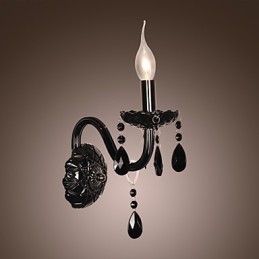Schwarze Kristall-Wandleuchte mit Kerzenbirne