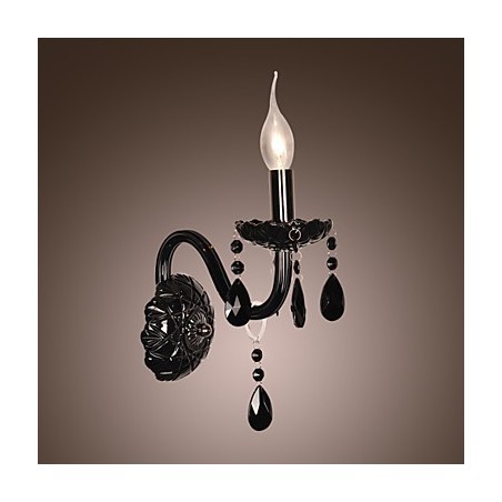 Schwarze Kristall-Wandleuchte mit Kerzenbirne Schwarze Kristall-Wandleuchte mit Kerzenbirne