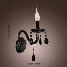 Schwarze Kristall-Wandleuchte mit Kerzenbirne
