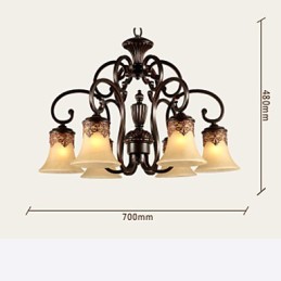 Kronleuchter Pendelleuchte 6 Lichter Lampenschirm Unten Vintage Country Metall + Glas