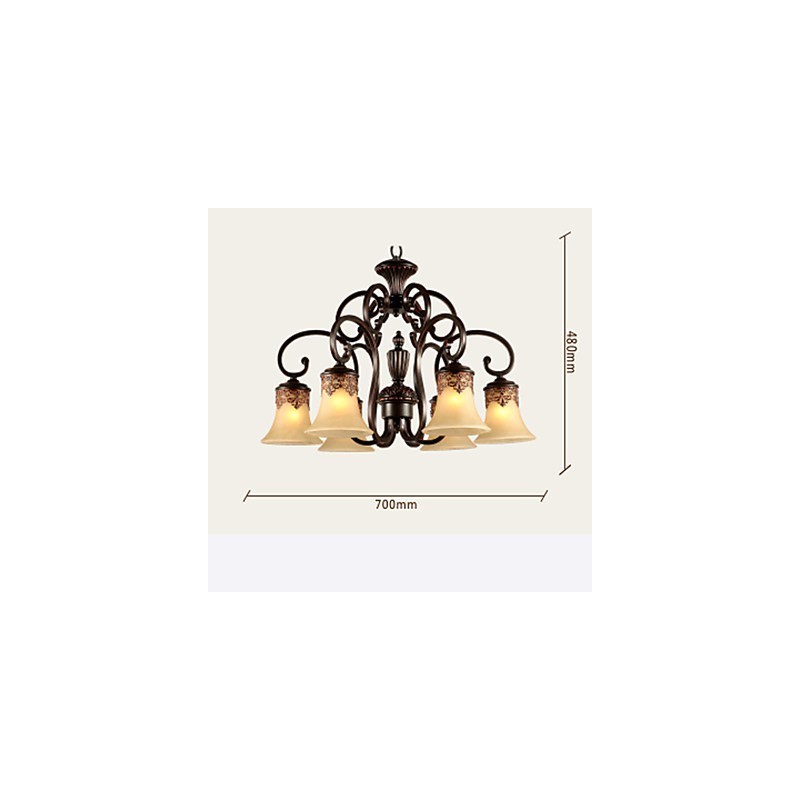 Kronleuchter Pendelleuchte 6 Lichter Lampenschirm Unten Vintage Country Metall + Glas