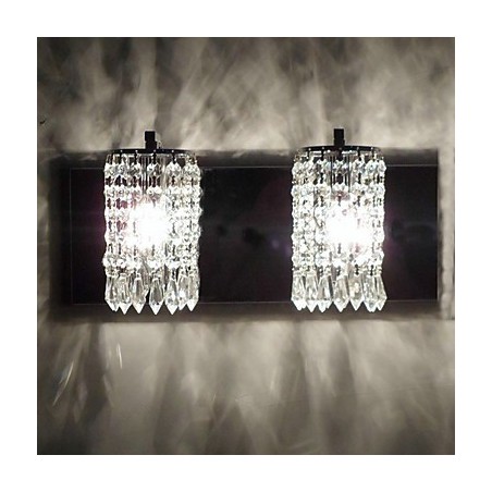 Moderne Wandleuchte mit Kristallanhängern und 2 Lichtern in poliertem Chrom Moderne Wandleuchte mit Kristallanhängern und 2 Lichtern in poliertem Chrom
