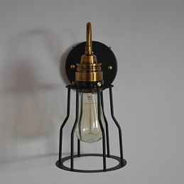 Minimalistische, künstlerische Wandleuchte mit schwarzem Metall-Skelettschirm