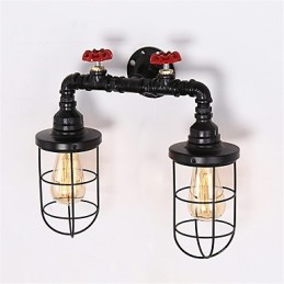 Vintage Industrielle Rohrwandleuchten Schwarze kreative Lichter Restaurant Cafe Bar Dekorationsbeleuchtung mit 2 Lichtern lackiert