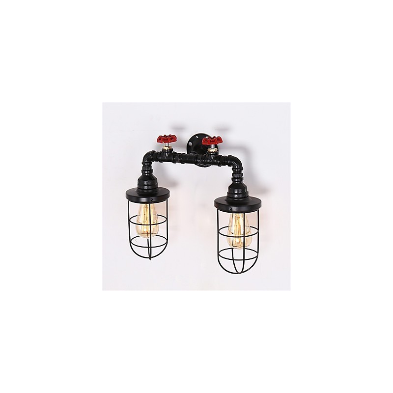 Vintage Industrielle Rohrwandleuchten Schwarze kreative Lichter Restaurant Cafe Bar Dekorationsbeleuchtung mit 2 Lichtern lackiert