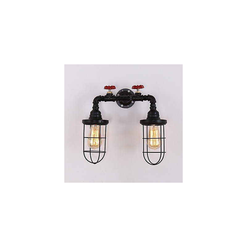Vintage Industrielle Rohrwandleuchten Schwarze kreative Lichter Restaurant Cafe Bar Dekorationsbeleuchtung mit 2 Lichtern lackiert
