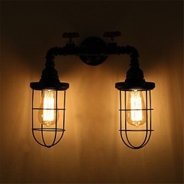 Vintage Industrielle Rohrwandleuchten Schwarze kreative Lichter Restaurant Cafe Bar Dekorationsbeleuchtung mit 2 Lichtern lackiert