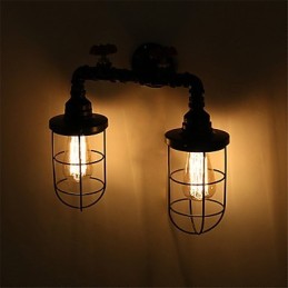 Vintage Industrielle Rohrwandleuchten Schwarze kreative Lichter Restaurant Cafe Bar Dekorationsbeleuchtung mit 2 Lichtern lackiert