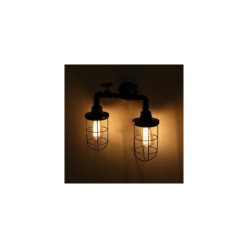 Vintage Industrielle Rohrwandleuchten Schwarze kreative Lichter Restaurant Cafe Bar Dekorationsbeleuchtung mit 2 Lichtern lackiert