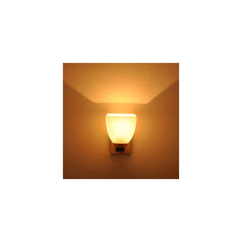 Einfache Wandlampe, Nachttischlampe mit Glasschirm und Massivholz für Schlafzimmer, Kommode, Wohnzimmer, Babyzimmer, Studentenwohnheim, Couchtisch, Bücherregal