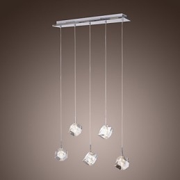 Moderne zeitgenössische Insel Kristall Chrom Pendelleuchte