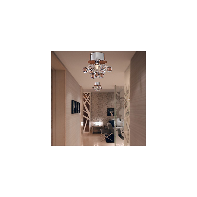 Modern Contemporary Crystal Mini Style Chrome Metal Flush Mount