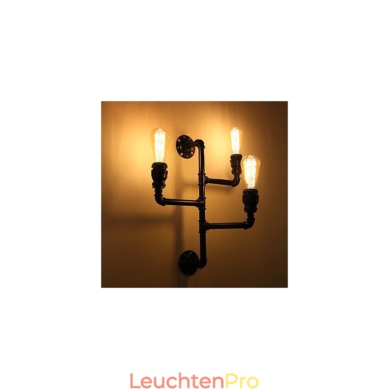 Vintage Industrielle Rohrwandleuchten Schwarze kreative Lichter Restaurant Cafe Bar Dekorationsbeleuchtung mit 3 Lichtern lackiert