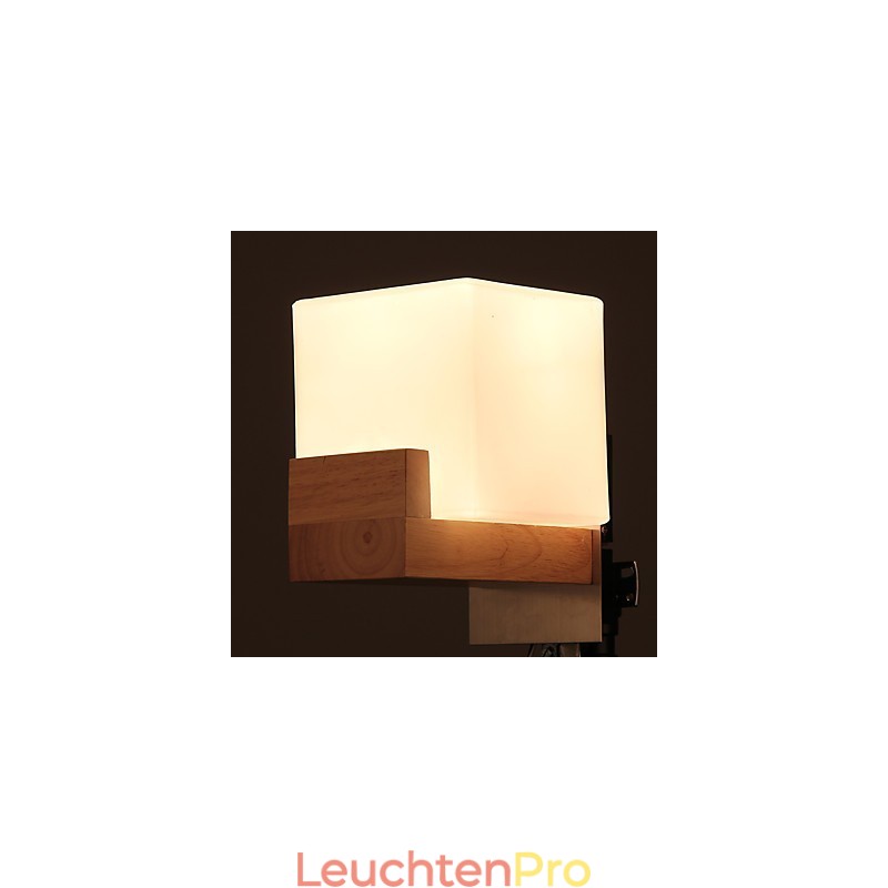 Einfache Wandlampe, Nachttischlampe mit Glasschirm und Massivholz für Schlafzimmer, Kommode, Wohnzimmer, Babyzimmer, Studentenwohnheim, Couchtisch, Bücherregal