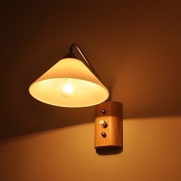 Einfache Wandlampe, Nachttischlampe mit Glasschirm und Massivholz für Schlafzimmer, Kommode, Wohnzimmer, Babyzimmer, Studentenwohnheim, Couchtisch, Bücherregal