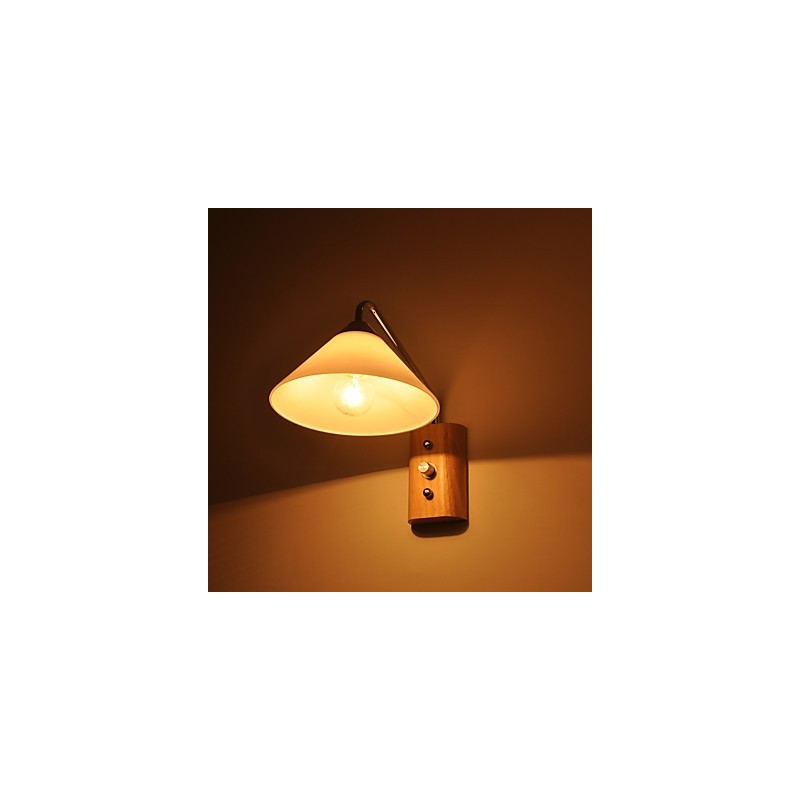 Einfache Wandlampe, Nachttischlampe mit Glasschirm und Massivholz für Schlafzimmer, Kommode, Wohnzimmer, Babyzimmer, Studentenwohnheim, Couchtisch, Bücherregal