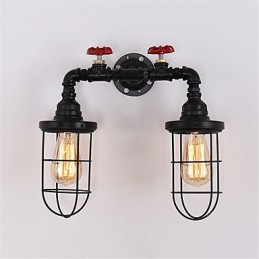 2 Köpfe Retro Industrielle Rohrwandleuchten Einfache Loft Schwarz Vogelkäfig Metall Esszimmer Küche Bar Café Dekoration Beleuchtung