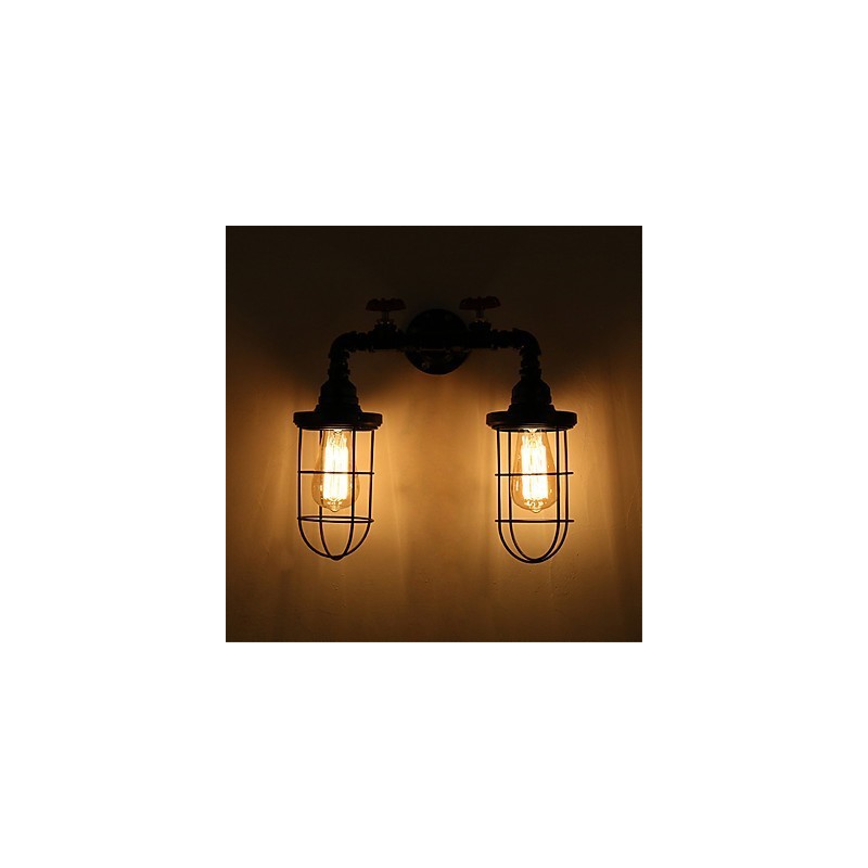 2 Köpfe Retro Industrielle Rohrwandleuchten Einfache Loft Schwarz Vogelkäfig Metall Esszimmer Küche Bar Café Dekoration Beleuchtung
