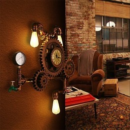 Vintage Industrielle Rohrwandleuchten Holzzahnradform Kreative drehbare Lichter Restaurant Cafe Bar Dekorationsbeleuchtung