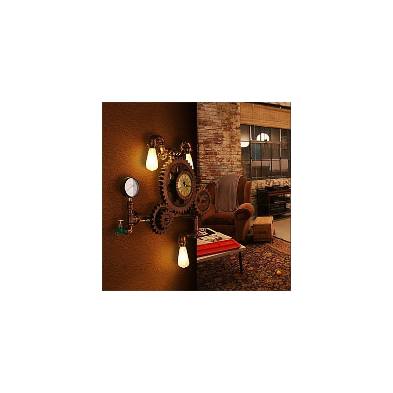 Vintage Industrielle Rohrwandleuchten Holzzahnradform Kreative drehbare Lichter Restaurant Cafe Bar Dekorationsbeleuchtung