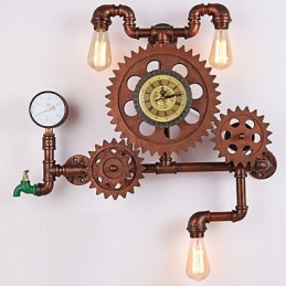 Vintage Industrielle Rohrwandleuchten Holzzahnradform Kreative drehbare Lichter Restaurant Cafe Bar Dekorationsbeleuchtung