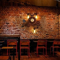 Vintage Industrielle Rohrwandleuchten Holzzahnradform Kreative drehbare Lichter Restaurant Cafe Bar Dekorationsbeleuchtung