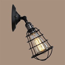 Mit Schalter Vintage 1 Licht Industrielle schwarze Metallkäfig-Loft-Wandlampe Wohnzimmer Esszimmer Flur Café Bars Bar Wandleuchte