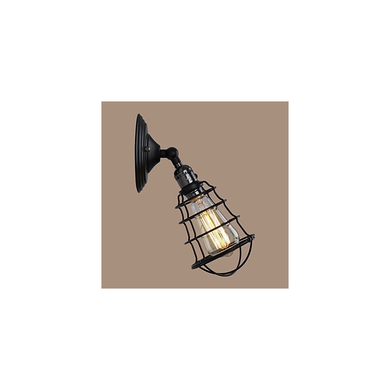 Mit Schalter Vintage 1 Licht Industrielle schwarze Metallkäfig-Loft-Wandlampe Wohnzimmer Esszimmer Flur Café Bars Bar Wandleuchte
