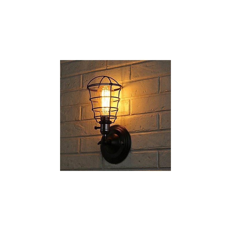 Mit Schalter Vintage 1 Licht Industrielle schwarze Metallkäfig-Loft-Wandlampe Wohnzimmer Esszimmer Flur Café Bars Bar Wandleuchte