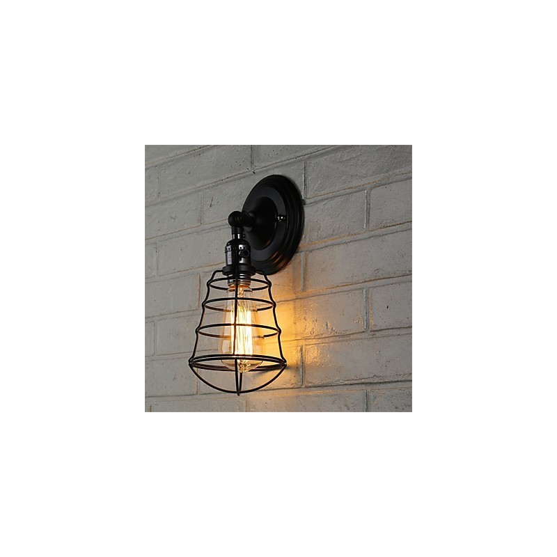 Mit Schalter Vintage 1 Licht Industrielle schwarze Metallkäfig-Loft-Wandlampe Wohnzimmer Esszimmer Flur Café Bars Bar Wandleuchte