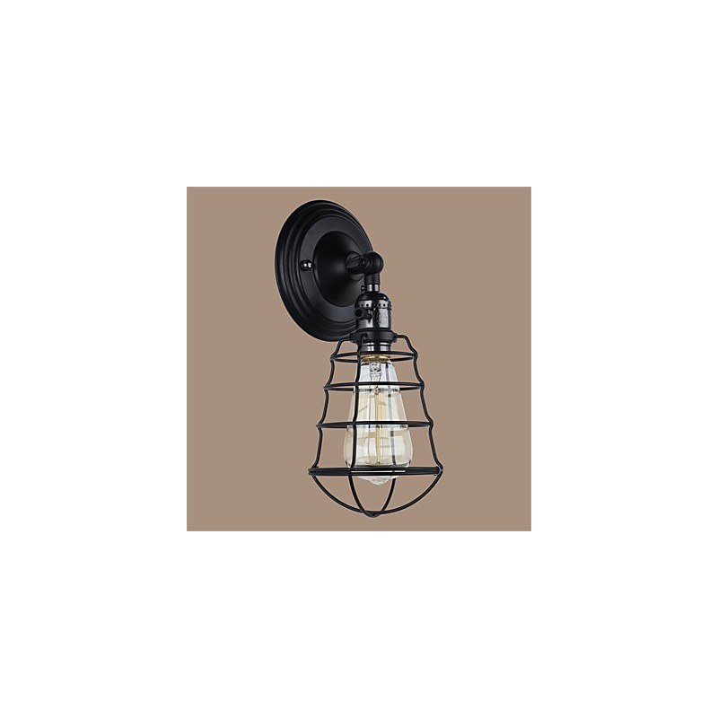 Mit Schalter Vintage 1 Licht Industrielle schwarze Metallkäfig-Loft-Wandlampe Wohnzimmer Esszimmer Flur Café Bars Bar Wandleuchte
