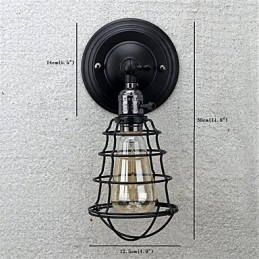 Mit Schalter Vintage 1 Licht Industrielle schwarze Metallkäfig-Loft-Wandlampe Wohnzimmer Esszimmer Flur Café Bars Bar Wandleuchte