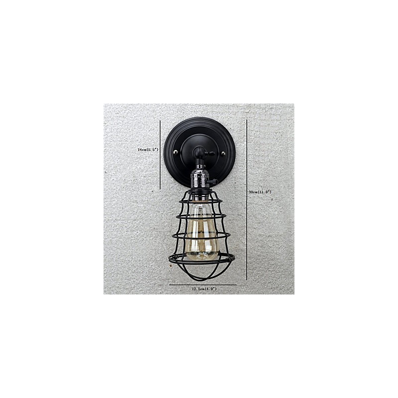 Mit Schalter Vintage 1 Licht Industrielle schwarze Metallkäfig-Loft-Wandlampe Wohnzimmer Esszimmer Flur Café Bars Bar Wandleuchte