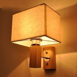 Einfache Wandlampe, Nachttischlampe mit Stoffschirm und Massivholz für Schlafzimmer, Kommode, Wohnzimmer, Babyzimmer
