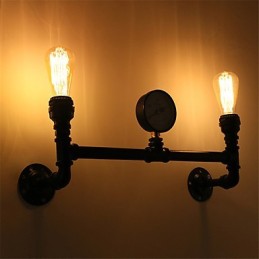 Vintage Industrielle Rohrwandleuchten Schwarze kreative Lichter Restaurant Cafe Bar Dekorationsbeleuchtung mit 2 Lichtern lackiert