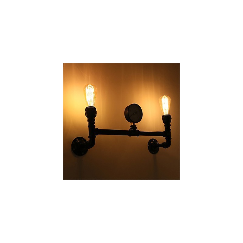 Vintage Industrielle Rohrwandleuchten Schwarze kreative Lichter Restaurant Cafe Bar Dekorationsbeleuchtung mit 2 Lichtern lackiert