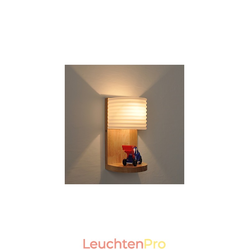 Einfache Wandlampe, Nachttischlampe mit Glasschirm und Massivholz für Schlafzimmer, Kommode, Wohnzimmer, Babyzimmer, Studentenwohnheim, Couchtisch, Bücherregal