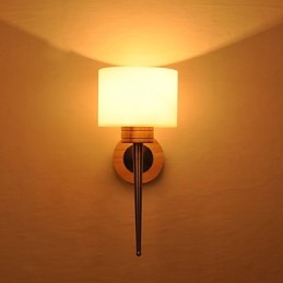 Einfache Wandlampe, Nachttischlampe mit Glasschirm und Massivholz für Schlafzimmer, Kommode, Wohnzimmer, Babyzimmer